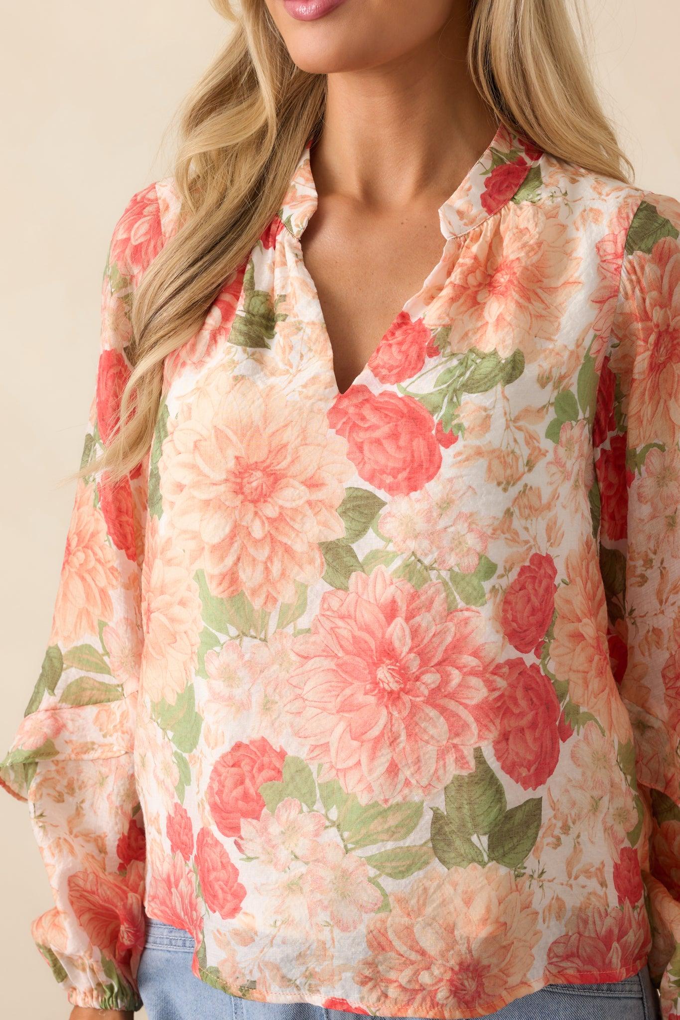 MINKPINK Apricot Floral Aida Long Sleeve Blouse Product Image