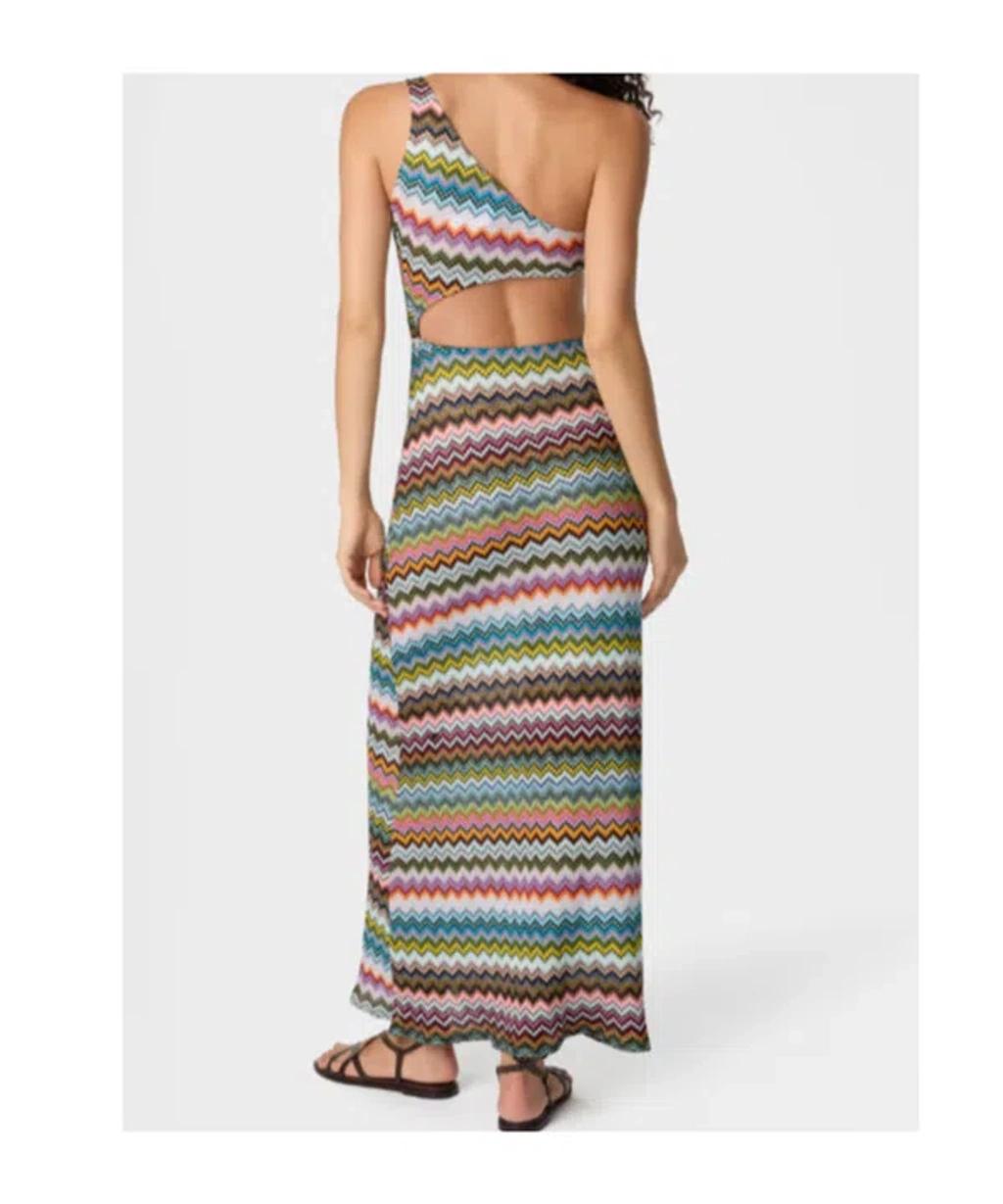 MISSONI One Shoulder Knit Dress Zigzag Detail In Multi Product Image
