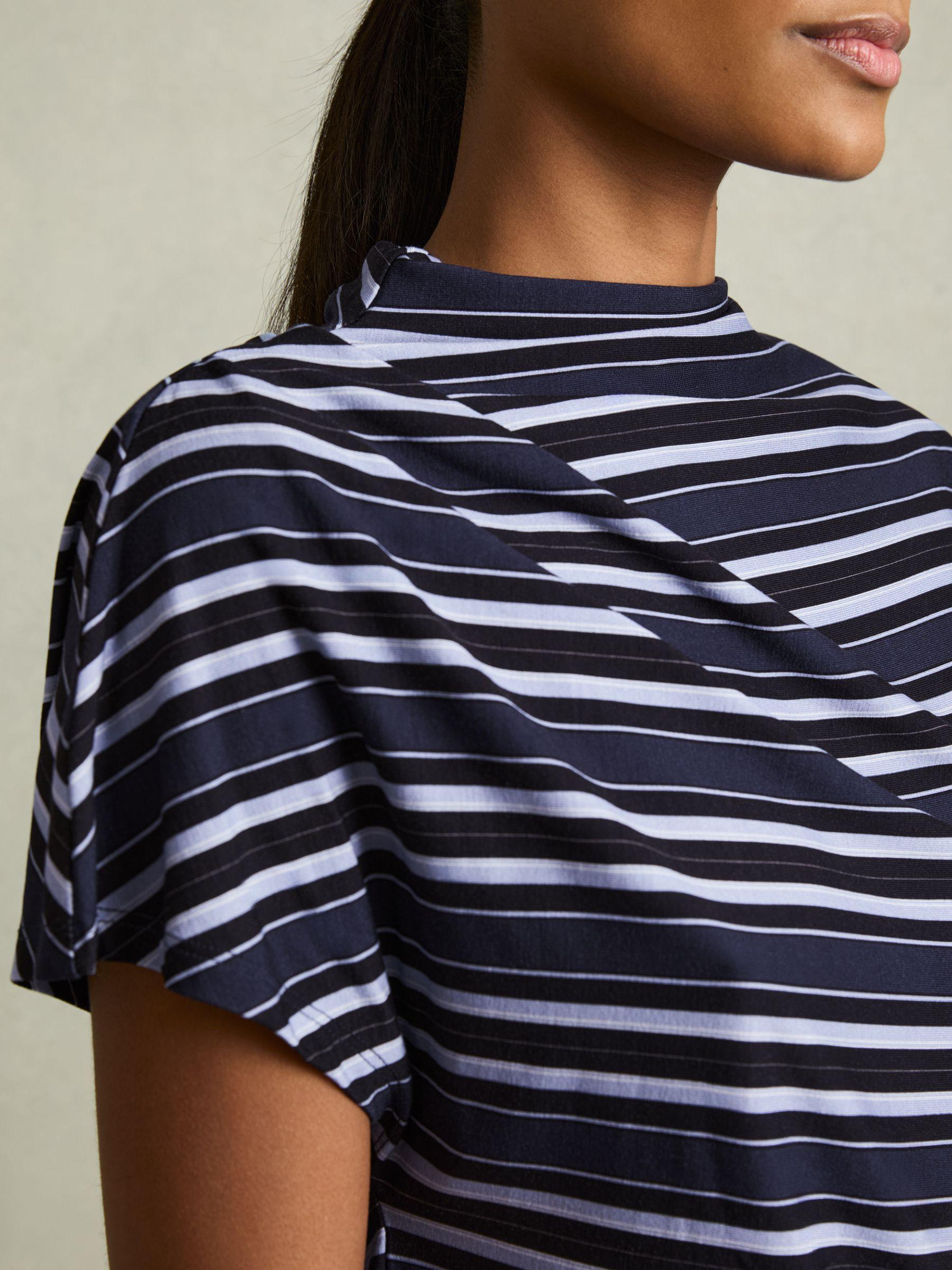 Stripe-Print Draped Top in Blue Product Image