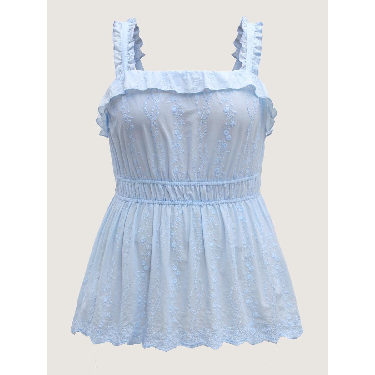 Plus Size Cotton Floral Textured Ruffled Tank Top Women LightBlue Texture Non Elegant Tank Tops Camis BloomChic 14-16/1X Product Image