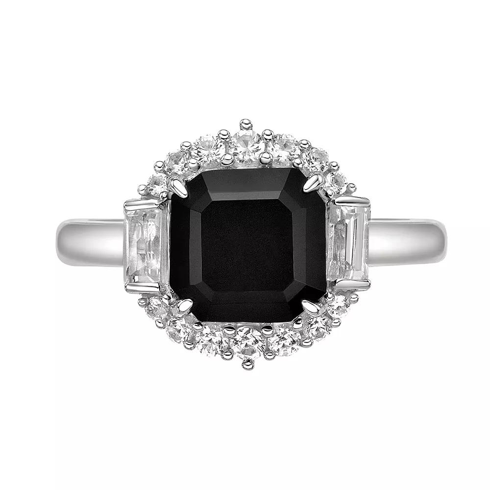 Gemminded Sterling Silver Onyx & Lab-Created White Sapphire Ring, Women's, Size: 9 Product Image