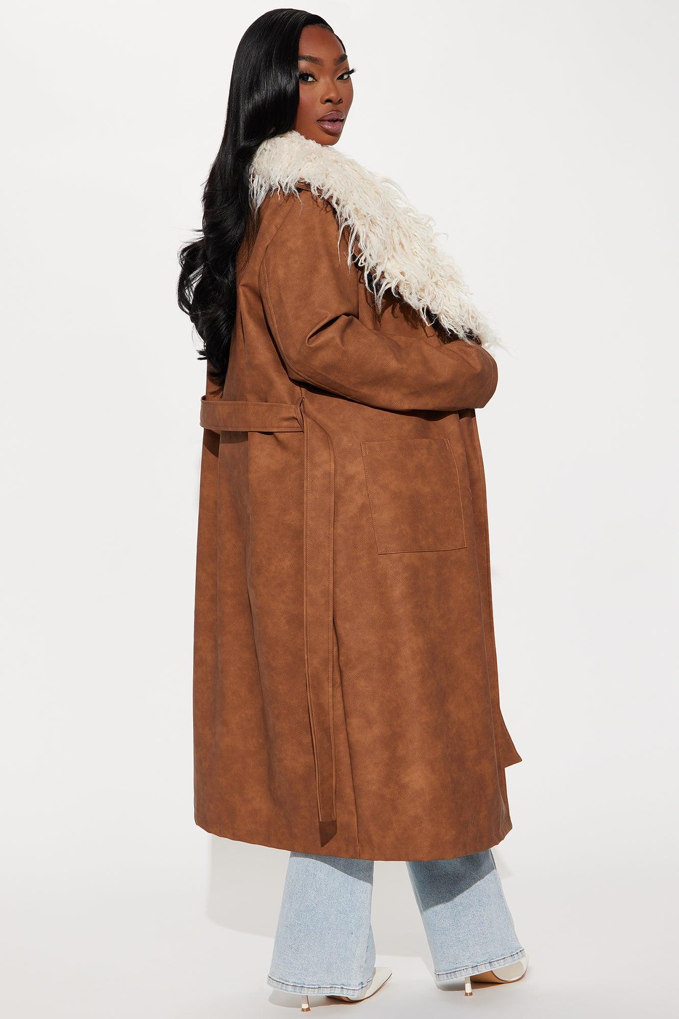 Kamaria Washed Faux Leather Trench - Cognac Female Product Image