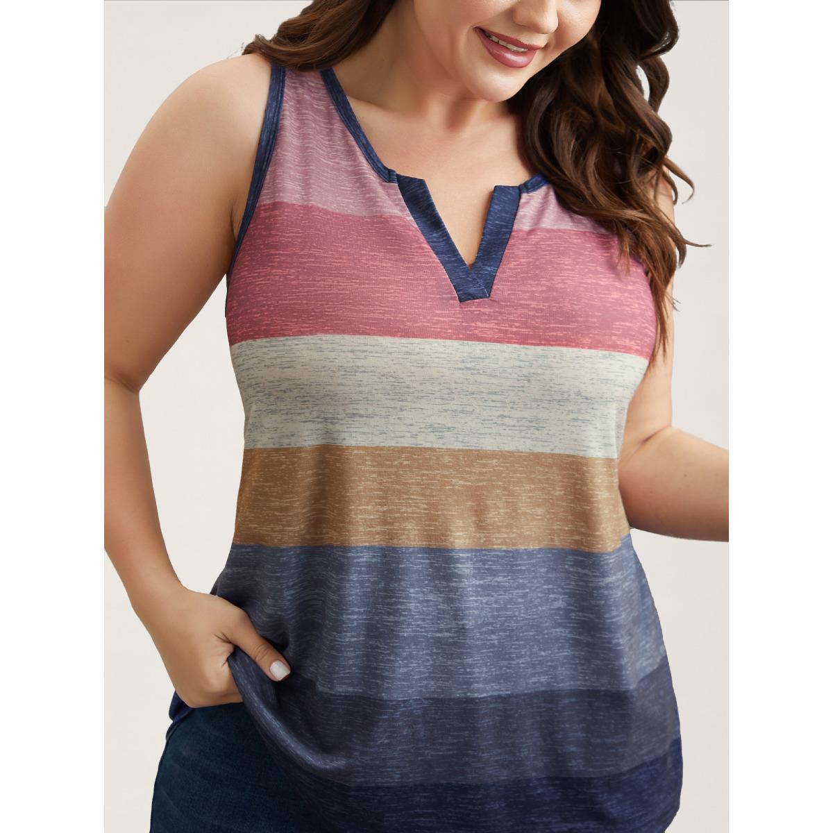 Plus Size Multi-Color Stripes Off-Sleeves Vest Women Multicolor Leisure Contrast Notched collar Casual Tank Tops Camis BloomChic 18-20/2X Product Image