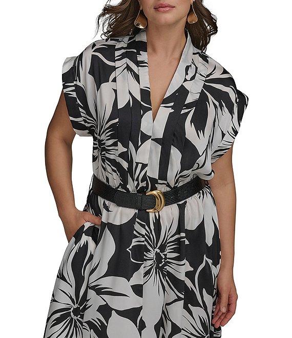 Donna Karan Plus Size Belted Midi Dress Product Image