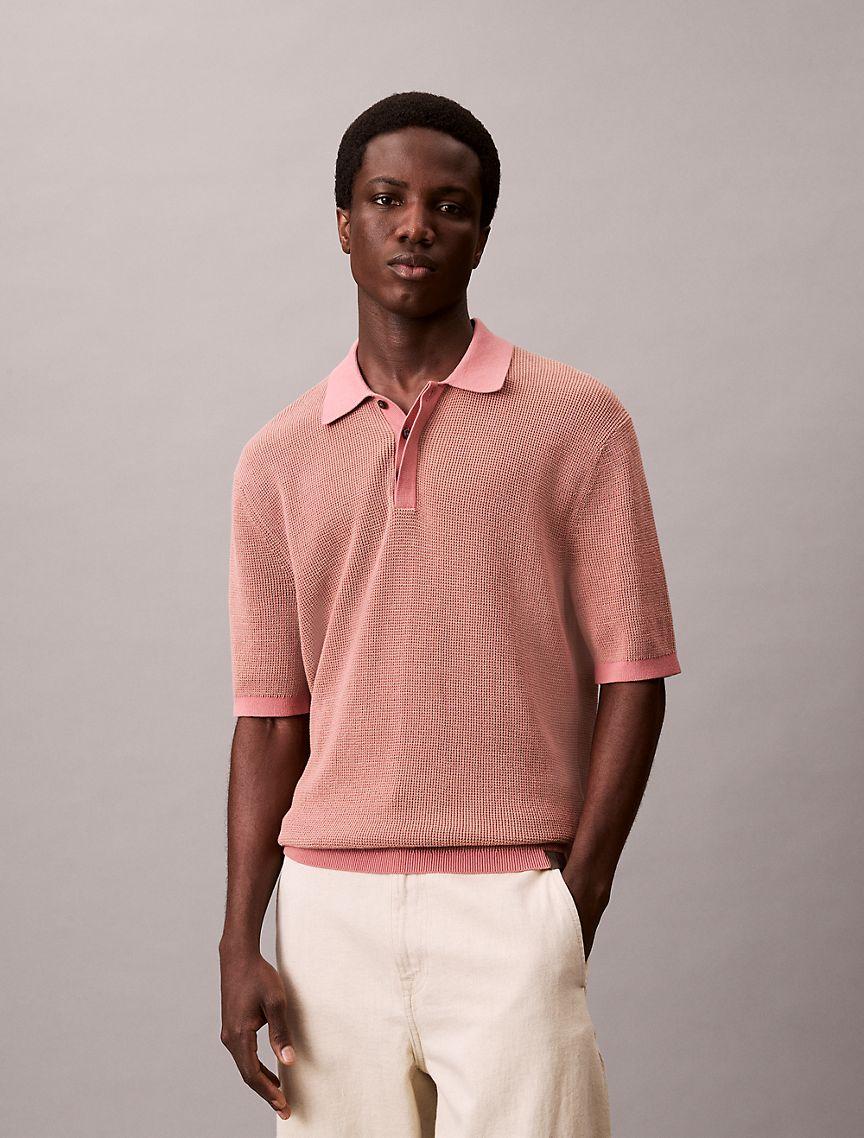 Smooth Cotton Waffle Sweater Polo Shirt Product Image