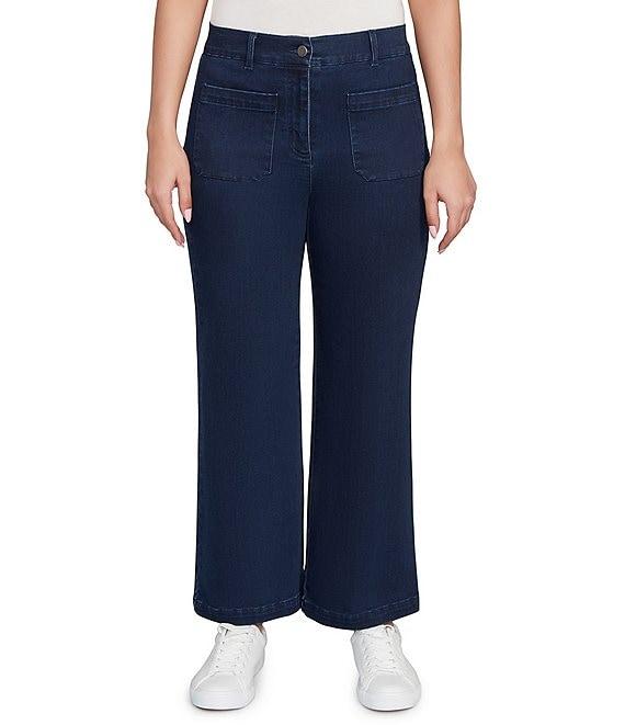 Ruby Rd. Petite Size Soft Terry Wide Leg Relaxed Ankle Denim Jeans Product Image