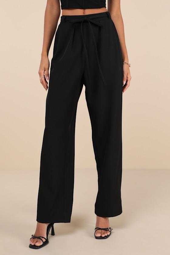 Simply Poised Black Twill Wide-Leg Pants Product Image