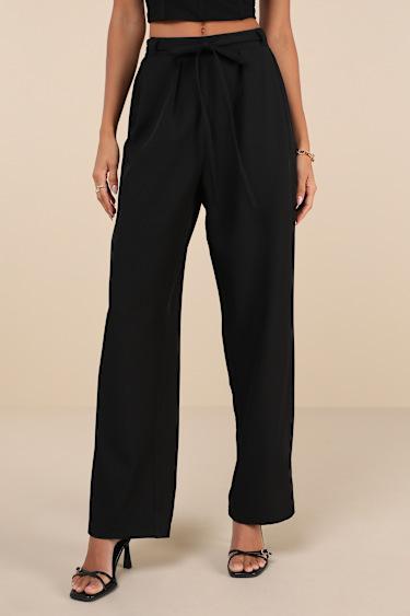 Simply Poised Black Twill Wide-Leg Pants Product Image