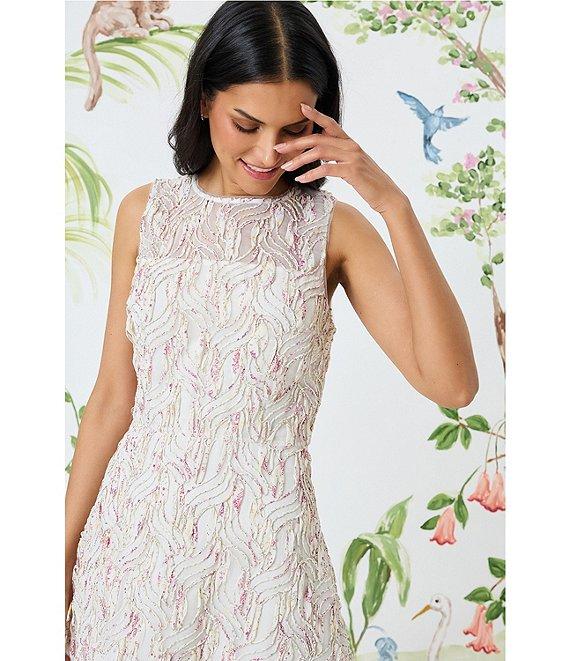Maggy London Soutache Embroidered Organza Crew Neck Sleeveless A-Line Midi Dress Product Image