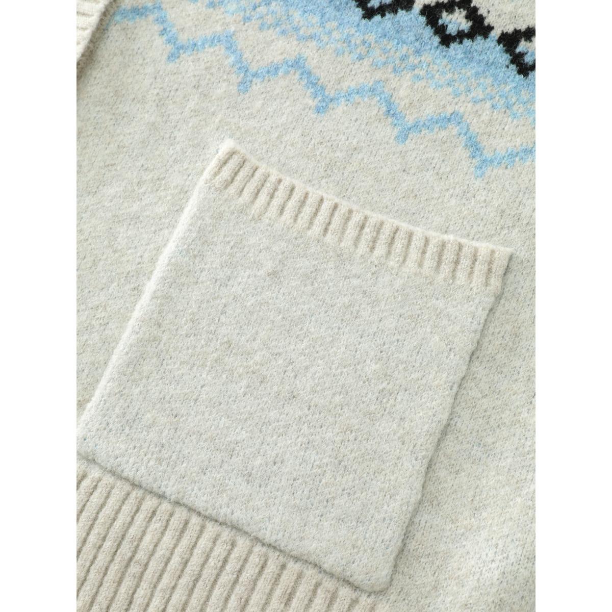 Plus Size V-Neck Geometric Pattern Button Front Cardigan Apricot Women Leisure Loose Long Sleeve Casual Cardigans BloomChic 26/4X Product Image