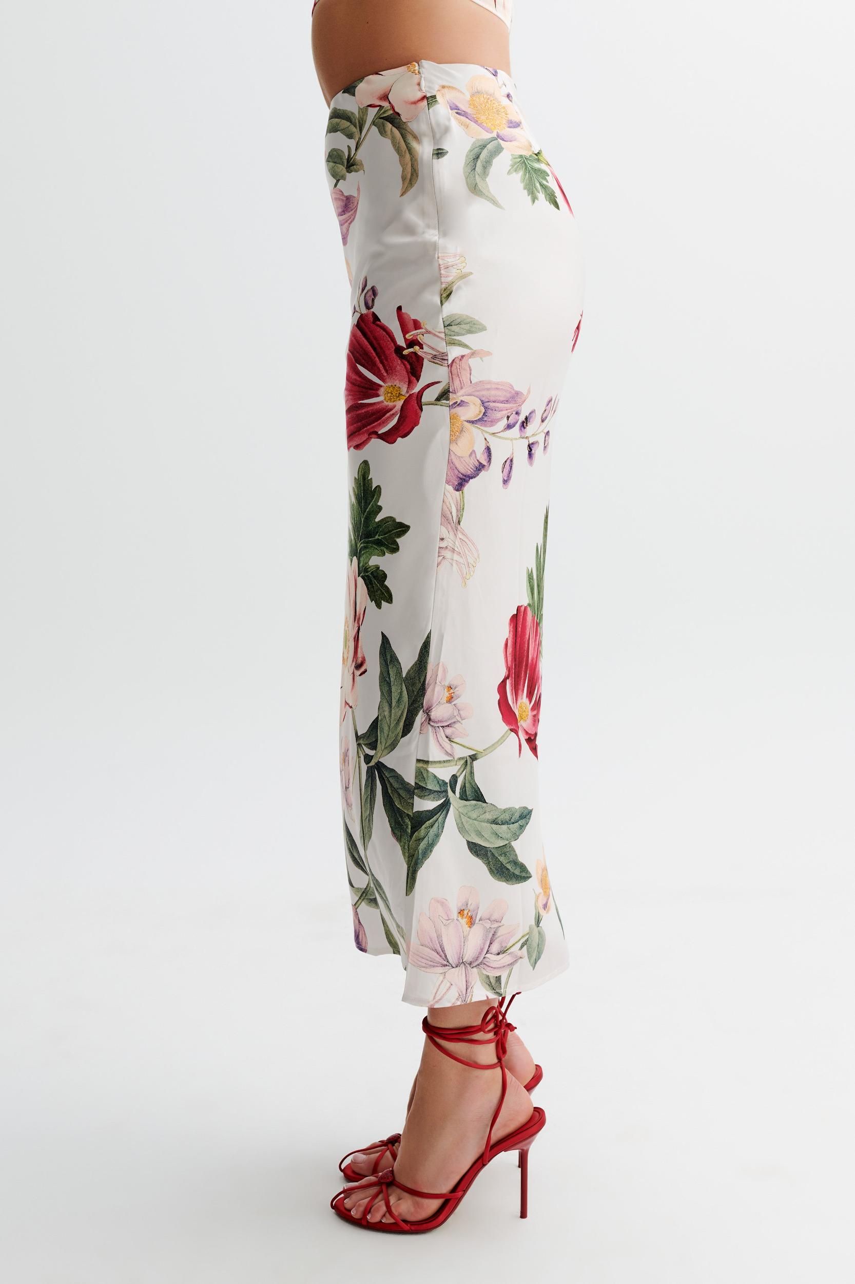 Viviana Satin Midi Skirt - Bella Rosa Print Product Image