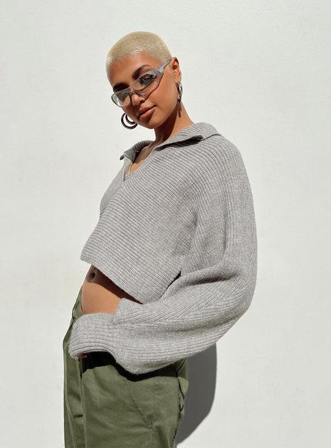 Tiara Cropped Sweater Grey Product Image