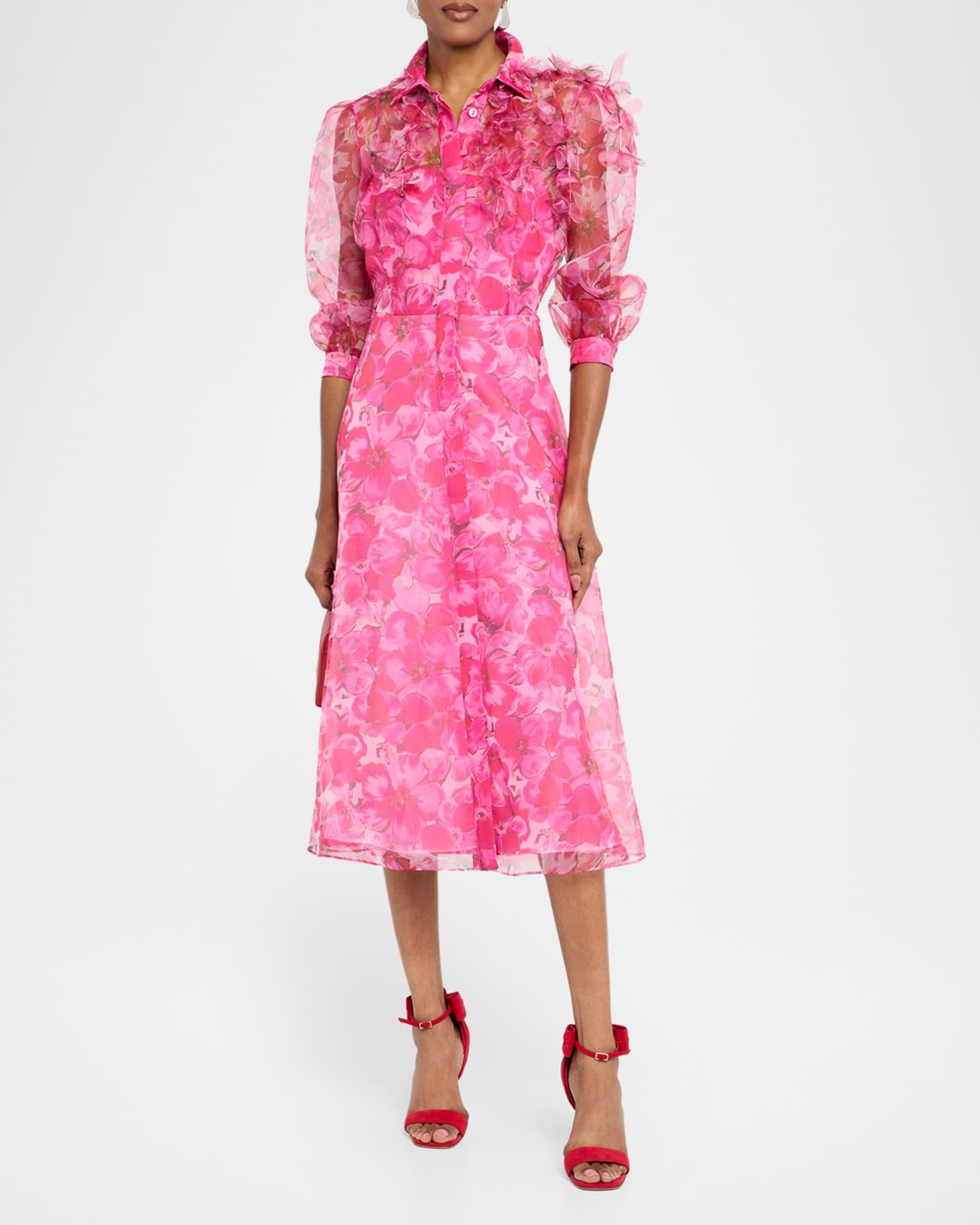 Floral-Print Organza Midi Shirtdress Product Image