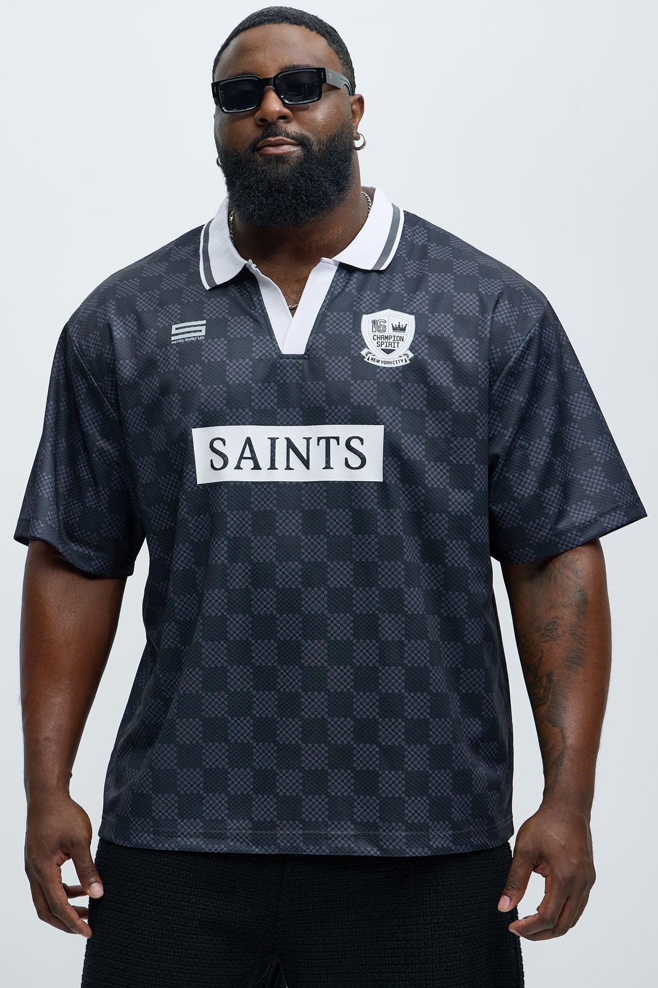 Saints Checkered Johnny Collar Soccer Jersey - Black Product Image
