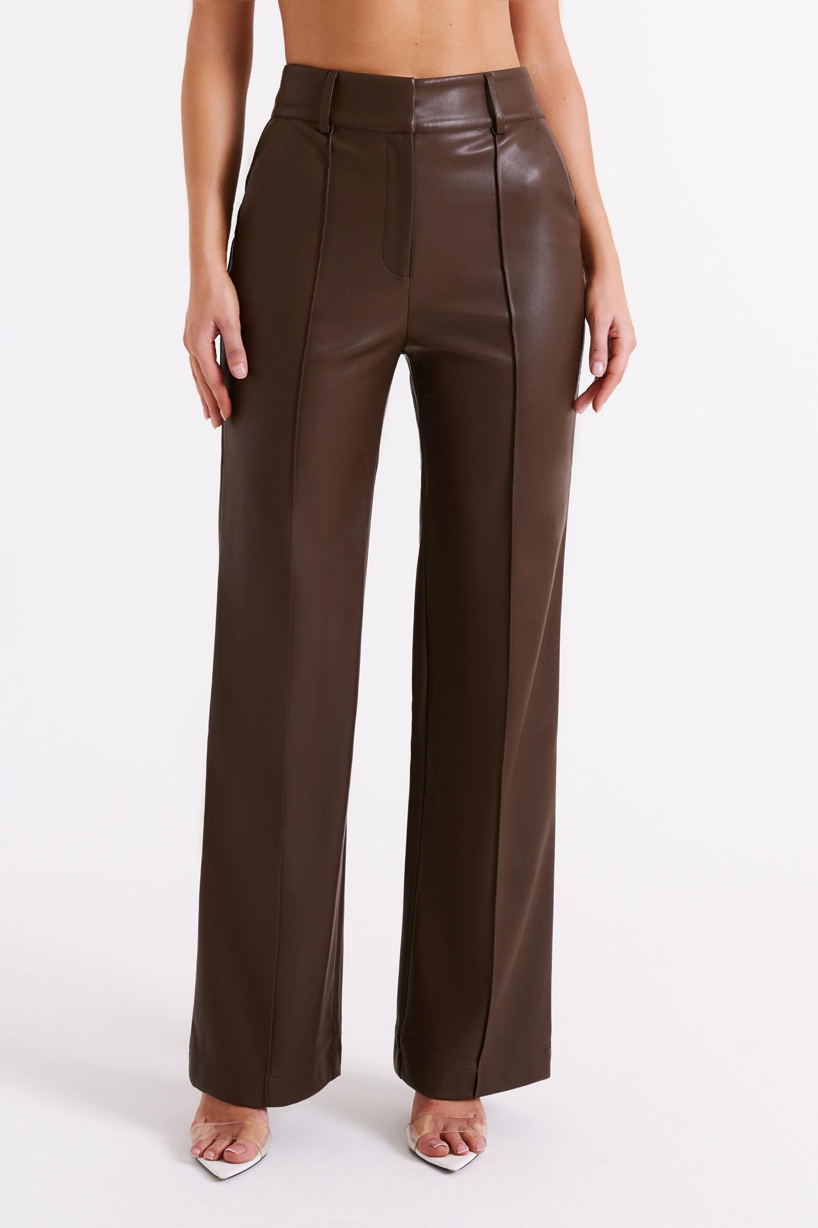 Toni Faux Leather Wide Leg Pant - Dark Brown Product Image