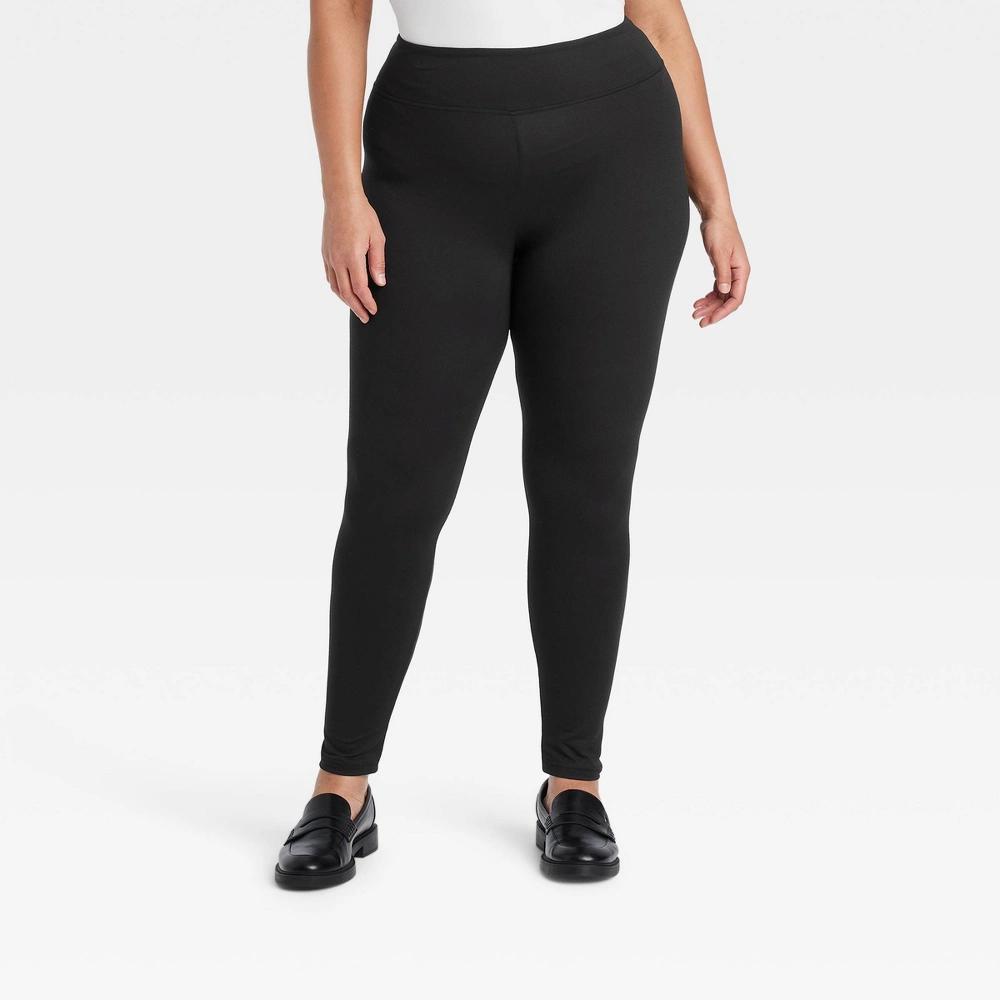 Women's Supersoft Leggings with Wide Waistband - A New Day™ Black M: Mid Rise, Ankle Length, Power Stretch Product Image