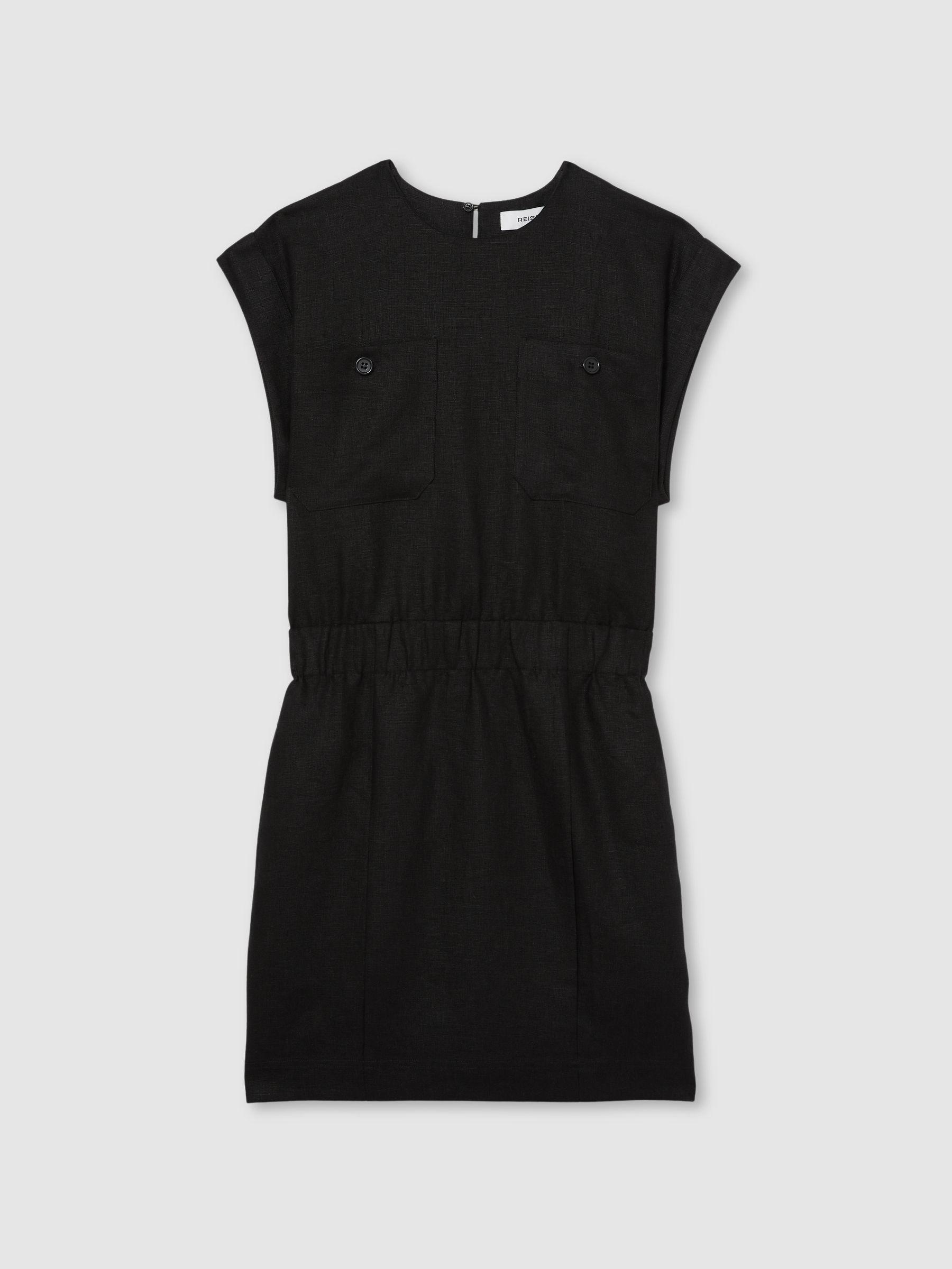 Linen Short Sleeve Mini Dress in Black Product Image