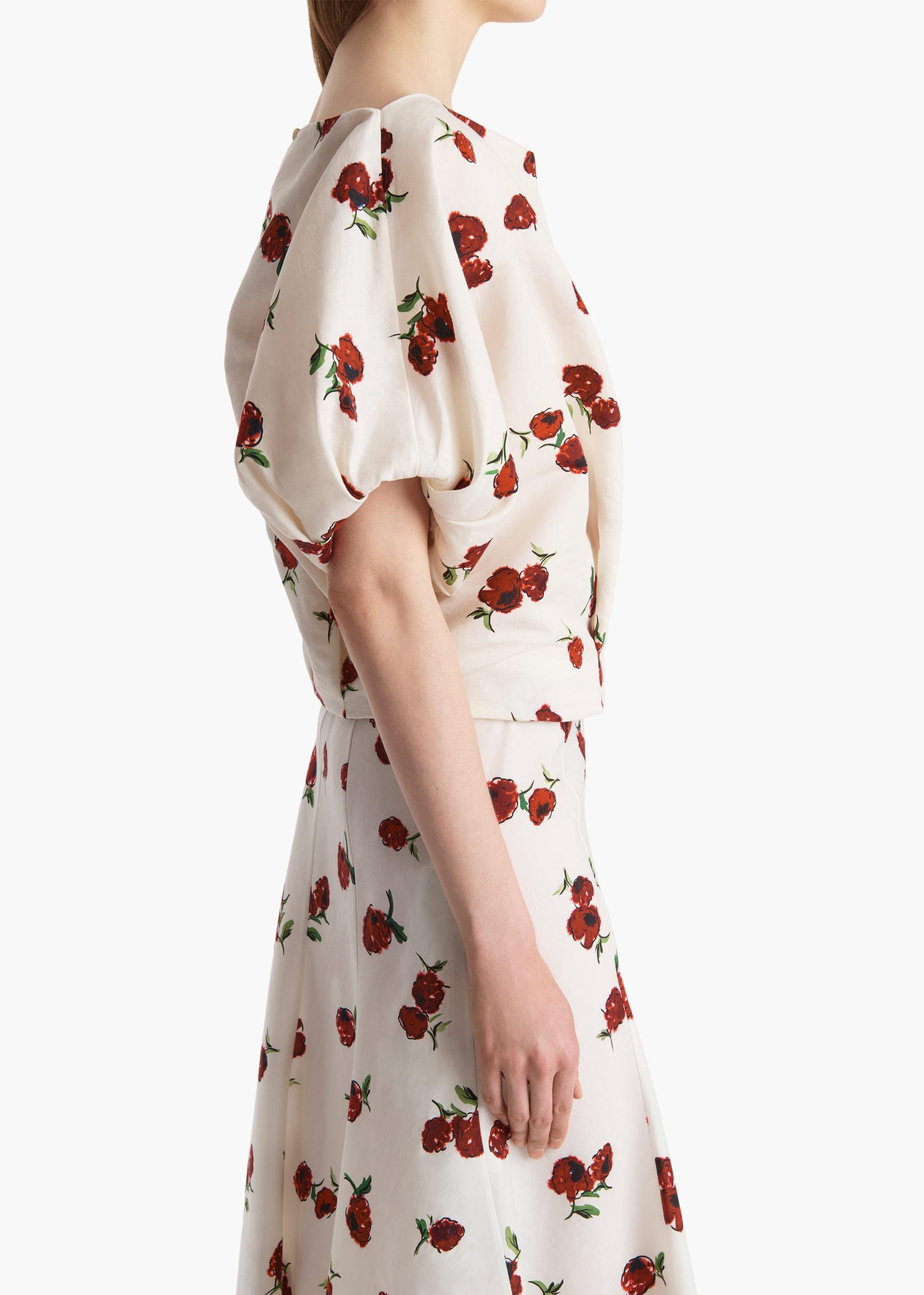 Niles Top in Cream with Raspberry Print Product Image