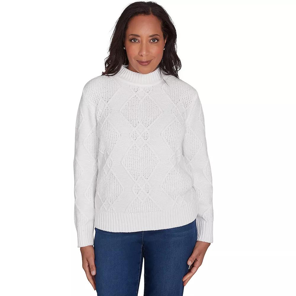 Women's Alfred Dunner Chenille Diamond Turtleneck Sweater, Size: XL, Ivory Product Image