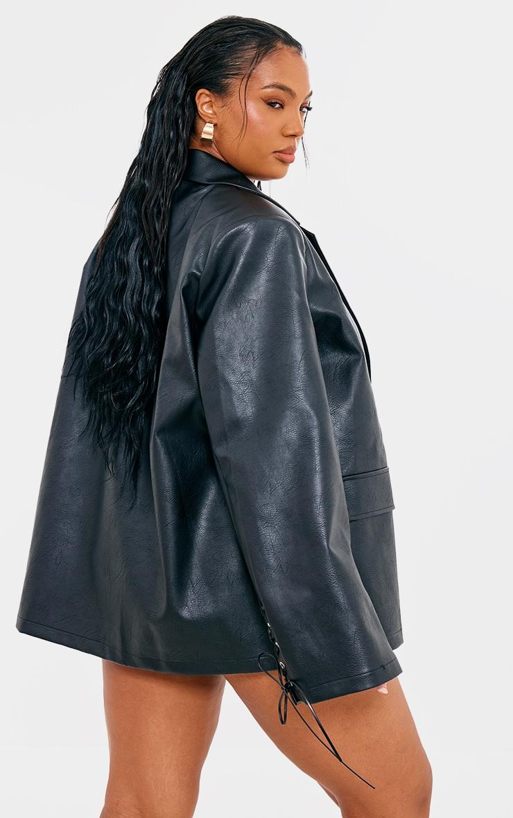 Plus Black Distressed Faux Leather Blazer Product Image