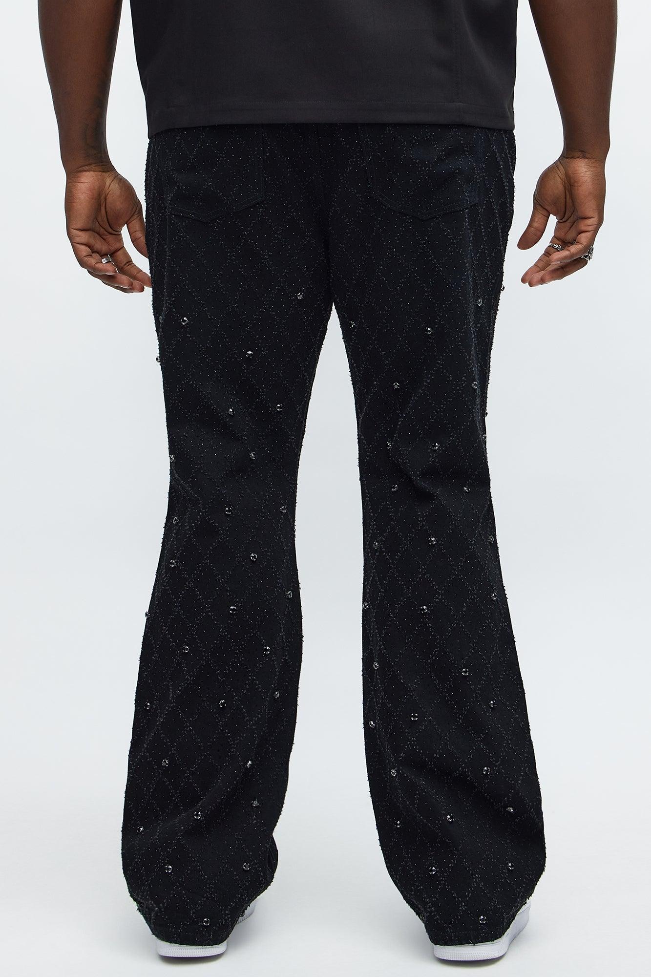 Stacked Slim Flare Wrecked In Jewels Jeans - Black Male Product Image