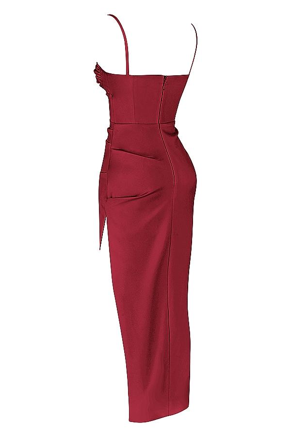 Flora  wine satin pleated corset midi dress Product Image