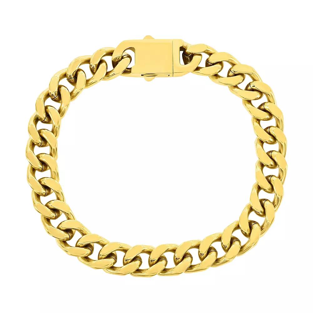 Metallo Stainless Steel Gold Plated 10mm Cuban Link Bracelet, Men's, Size: 9", Gold Tone Product Image