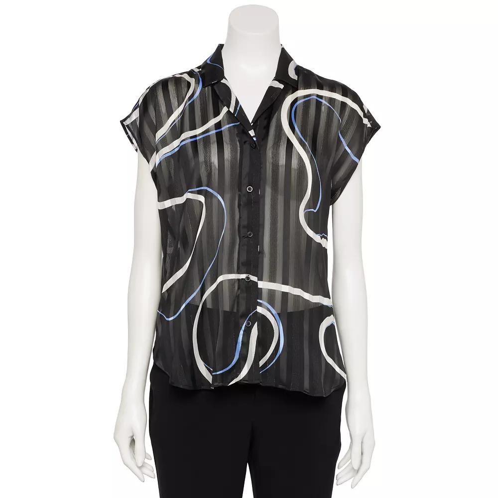 Women's Nine West Adaptive Short Sleeve Button Down Lapel Collar Shirt,  Product Image