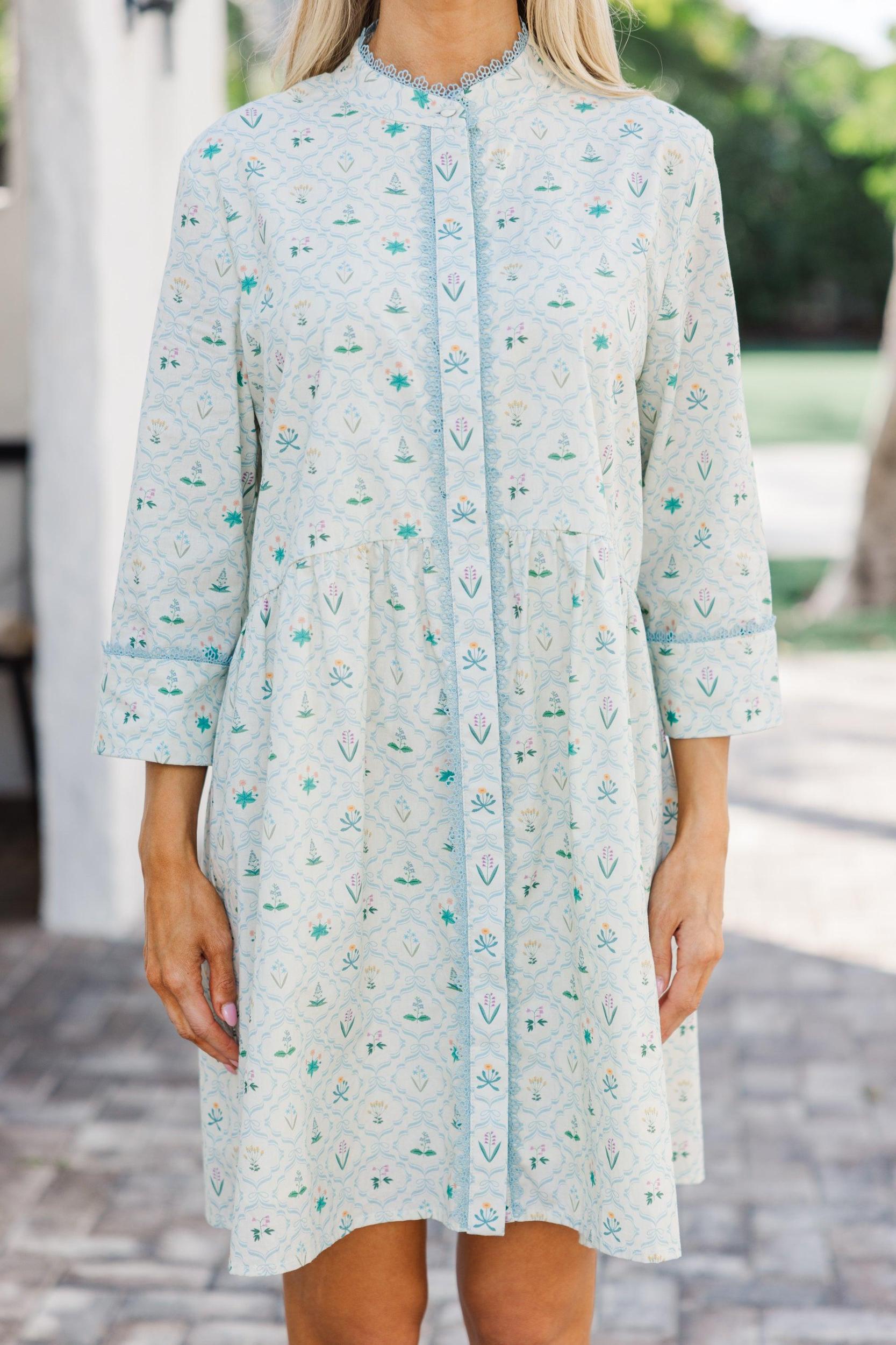 Believe In Yourself Light Blue Floral Medallion Dress Female Product Image