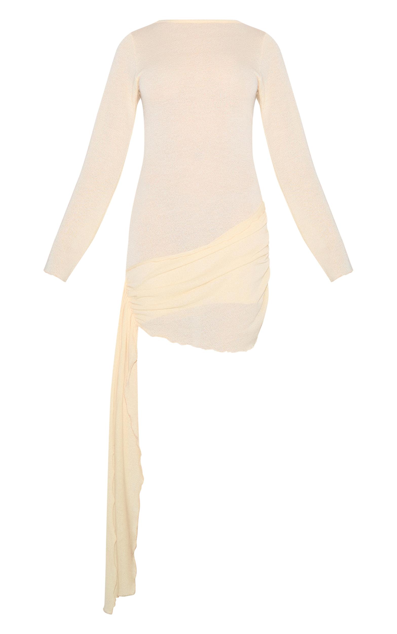 Petite Butter Cream Sheer Textured Tie Front Mini Dress Product Image