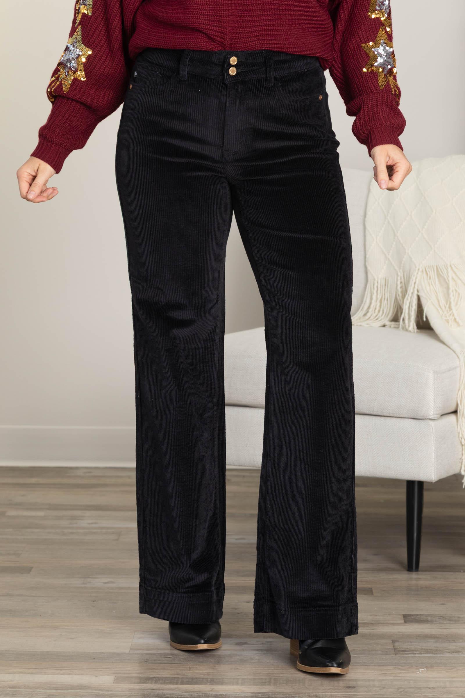 Judy Blue Black Corduroy Trouser Wide Pants Product Image