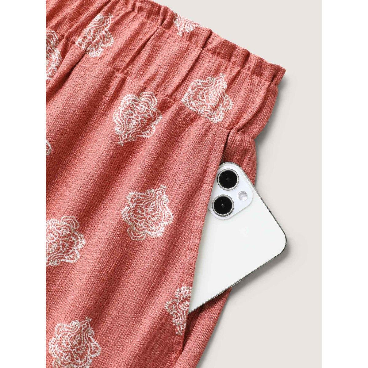 Plus Size Boho Print Irregular Hem Flare Pants Women Crepe Boho Bootcut Mid Rise Vacation Pants BloomChic 12/L Product Image