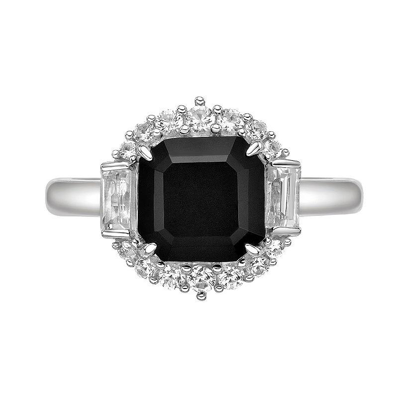 Gemminded Sterling Silver Onyx & Lab-Created White Sapphire Ring, Women's, Size: 9 Product Image