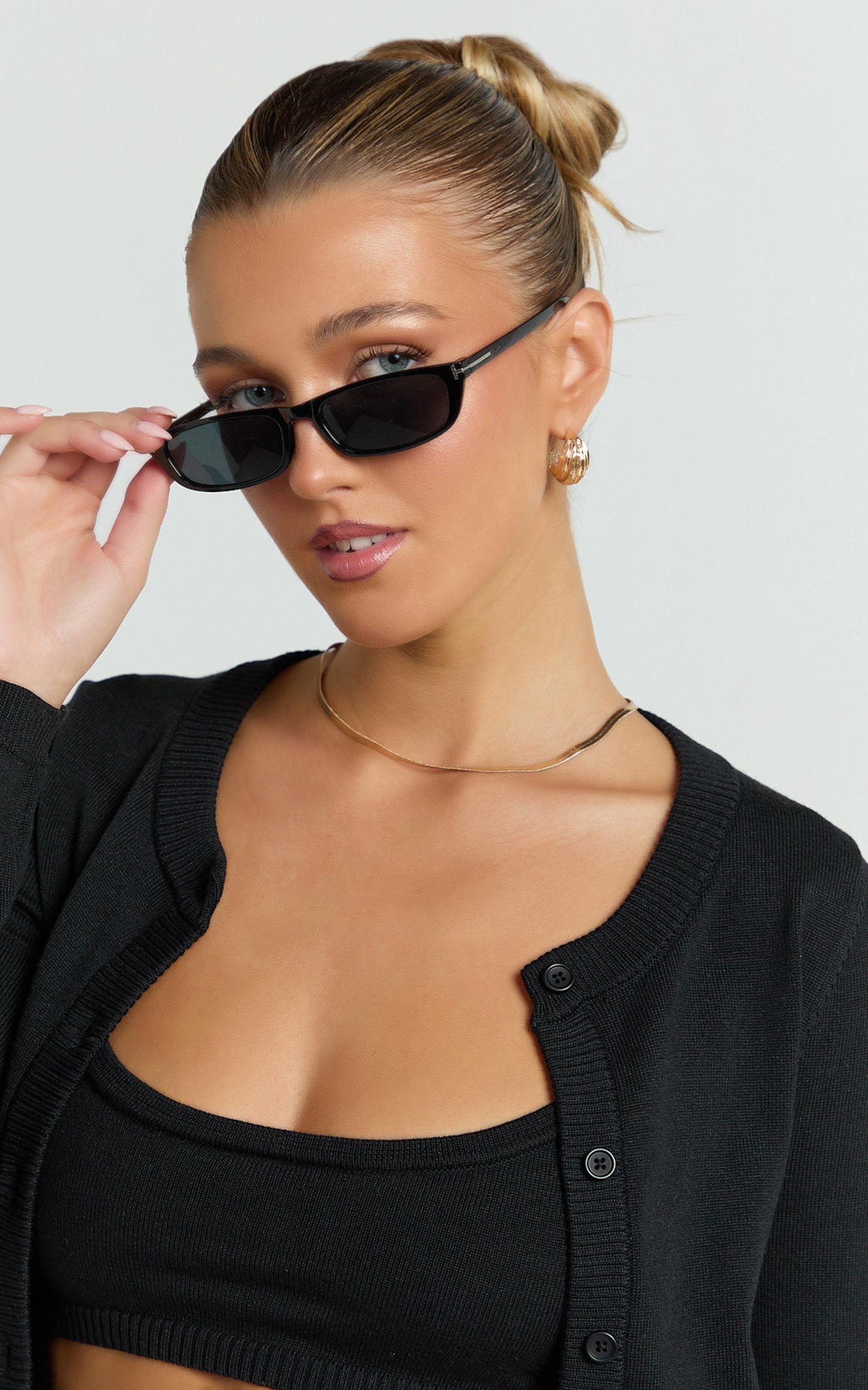 Colette Sunglasses - Small Rectangle Sunglasses in Black Product Image