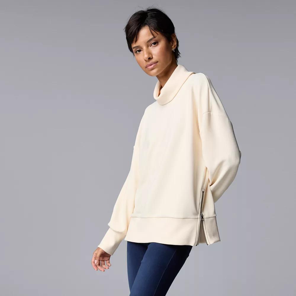 Petite Simply Vera Vera Wang Side Zipped Ottoman Turtleneck Sweater, Women's, Size: XL Petite, Whitecap Gray Product Image