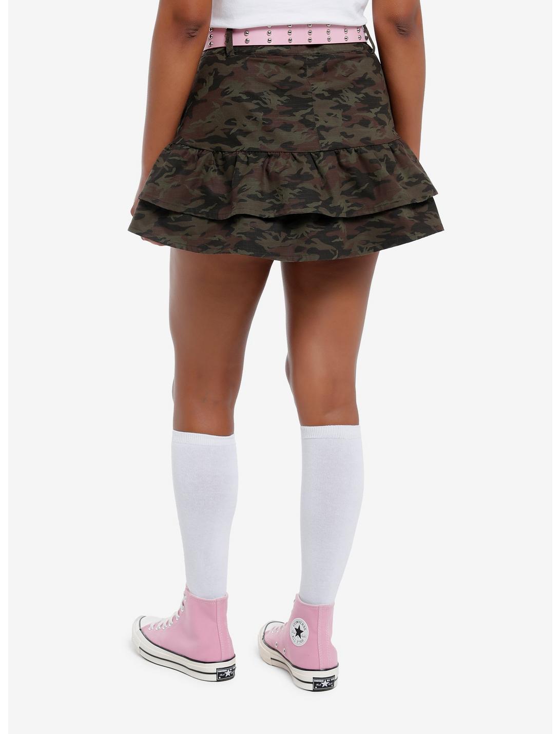 Sweet Society Green Camo Ruffle Belted Mini Skirt Product Image
