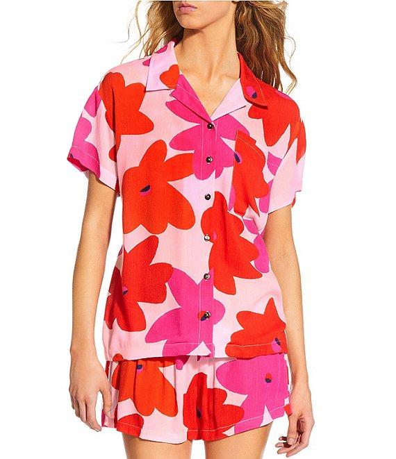 GB Oversize Large Floral Print Button Up Shirt Swim Cover-Up Product Image