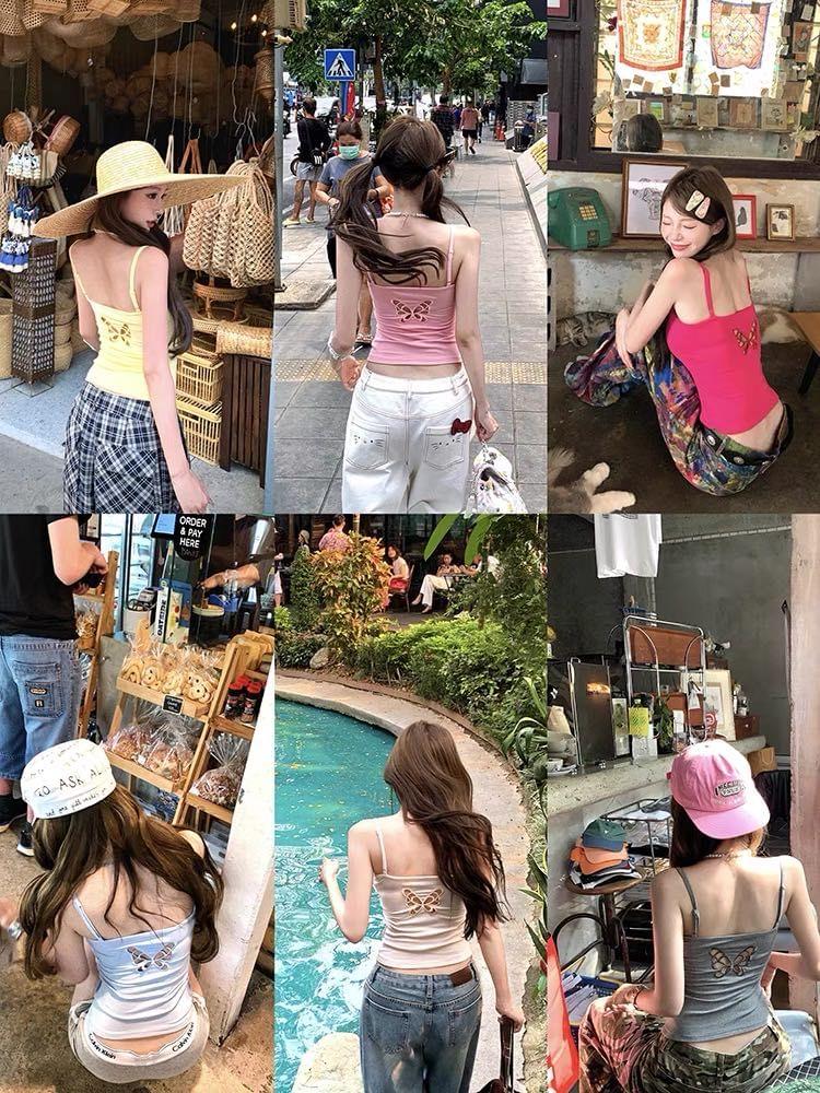 Square Neck Butterfly Cut Out Plain Crop Camisole Top Product Image