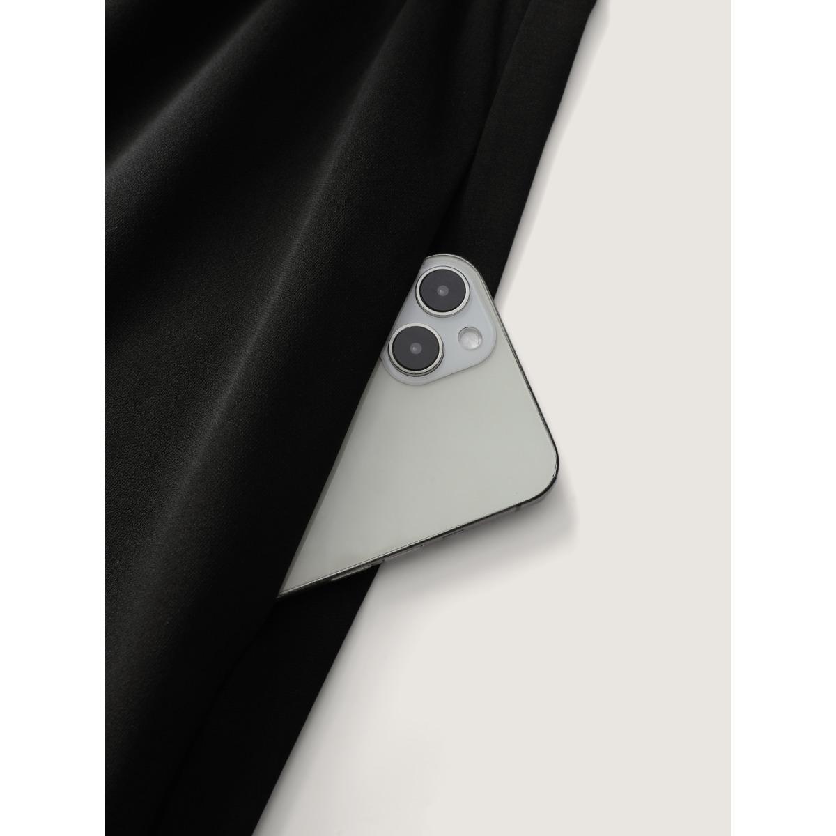 Plus Size Stretchy Sheer Sleeve Cinched-Waist Midi Dress Black Women Romantic See through Notched collar Elbow-length sleeve Curvy BloomChic 12/L Product Image