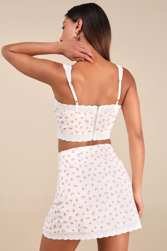 Emanita Ivory Ditsy Floral Two-Piece Bodycon Mini Dress Product Image