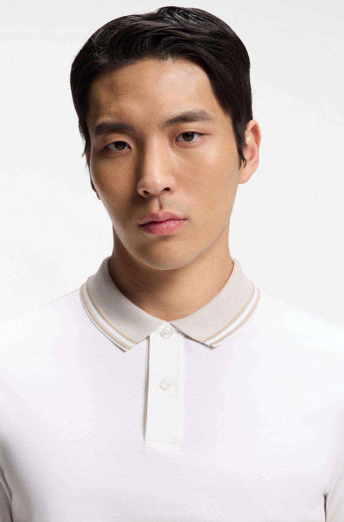 Stripe-trim slim-fit polo shirt in mercerised cotton Product Image