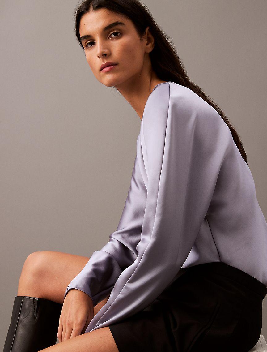 Satin V-Neck Blouse Product Image