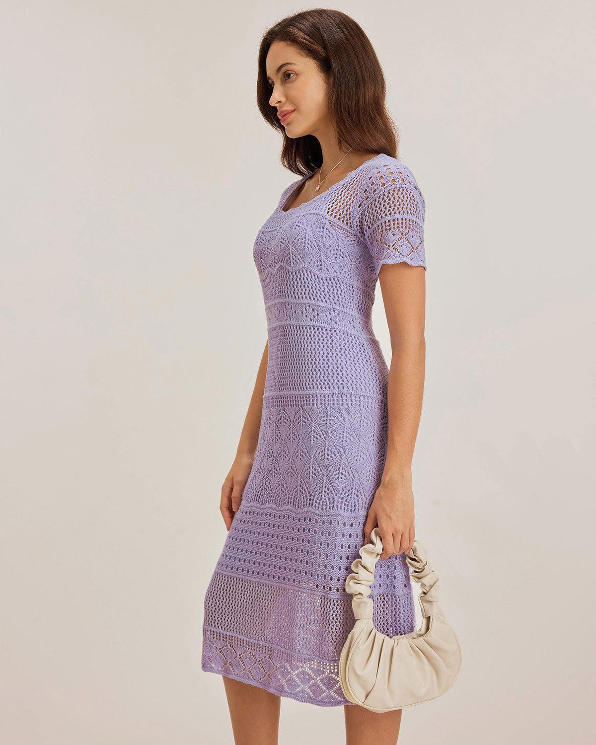 Purple U Neck Cut Out Sweater Dress Product Image