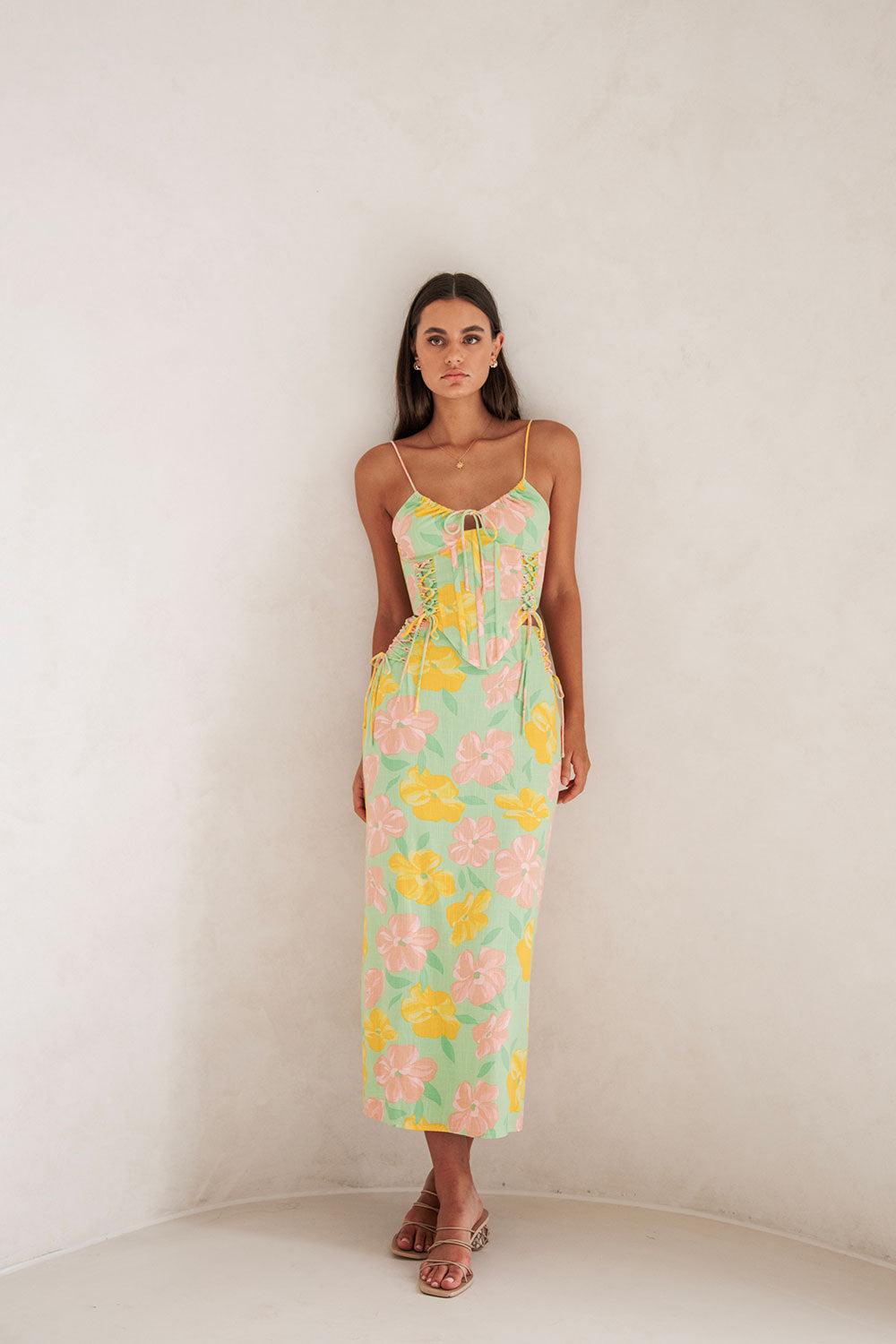 Marselle Midi Skirt - Rose Fill Green Product Image