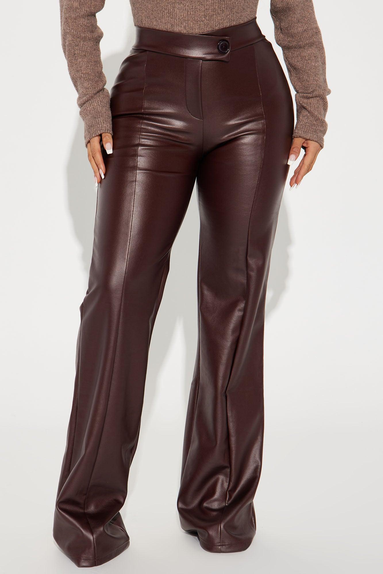 Call It Even Faux Leather Dress Pants - Chocolate Product Image