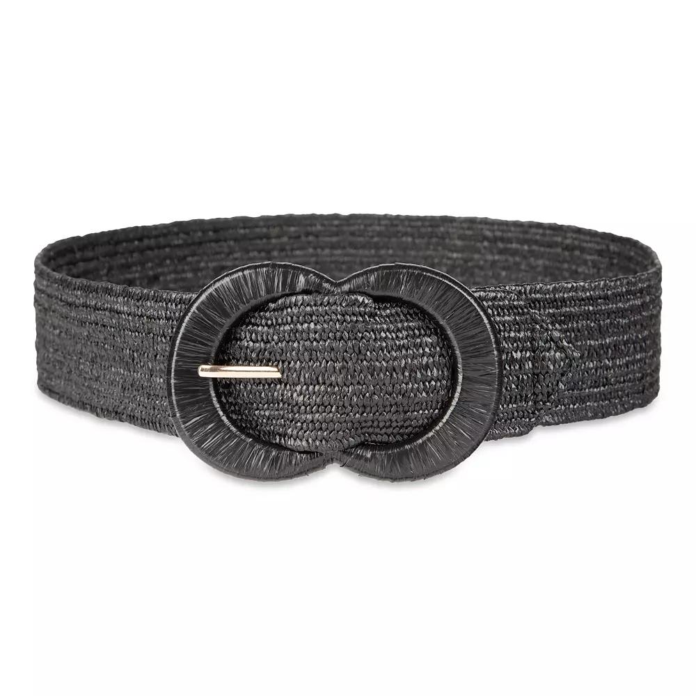Women's LC Lauren Conrad Stretch Woven Straw Covered Buckle Belt, Size: Small, Black Product Image