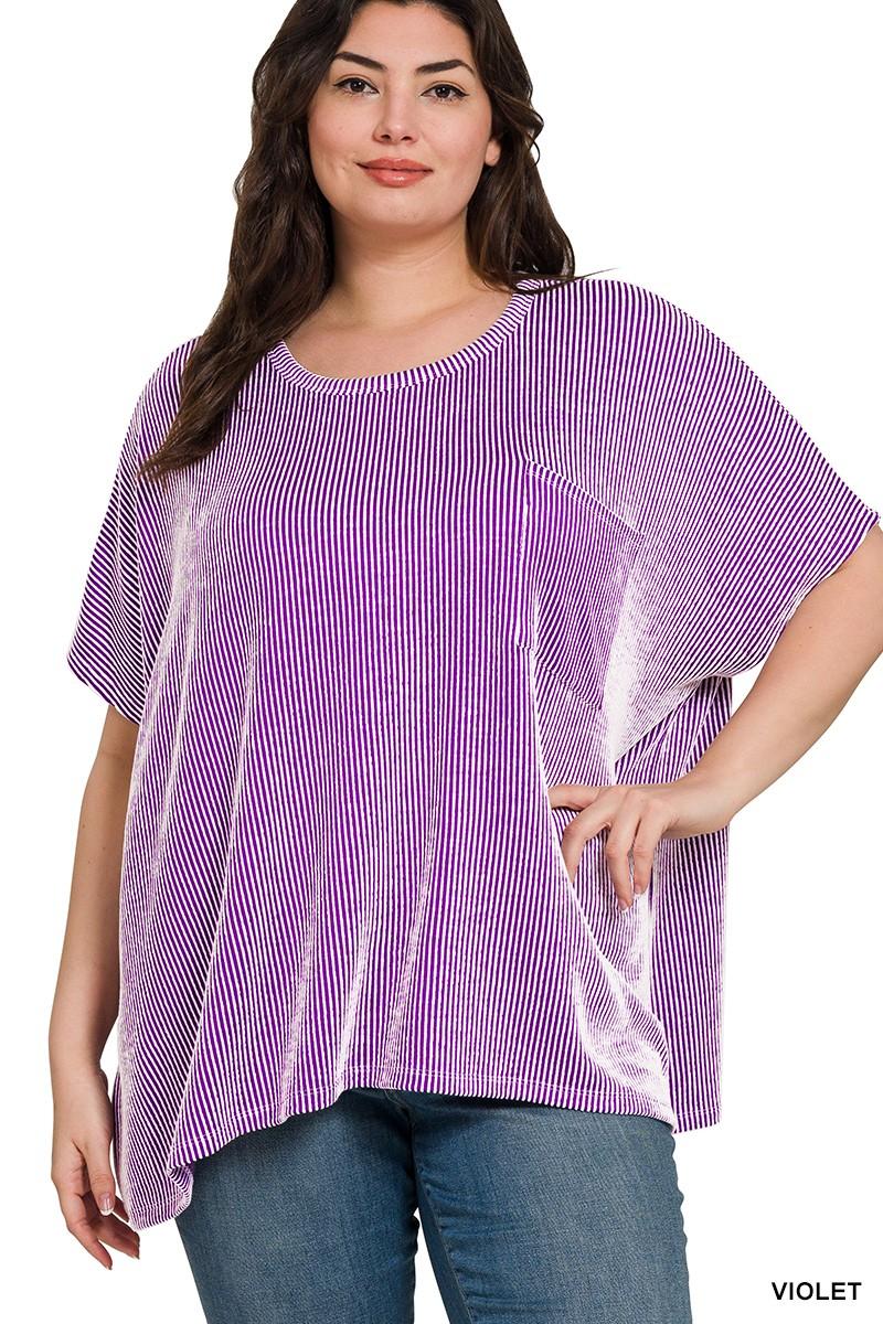 Plus Size Corded Rib Oversized Short Sleeve Top Product Image