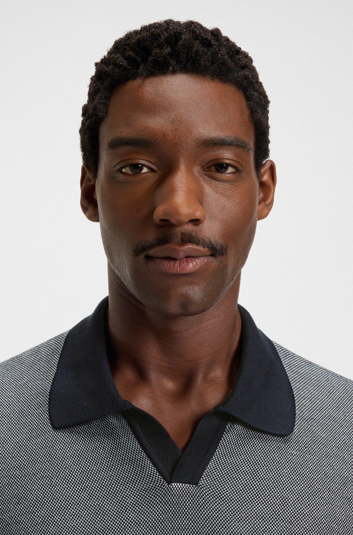 Silk-cotton sweater with Johnny collar in regular fit Product Image