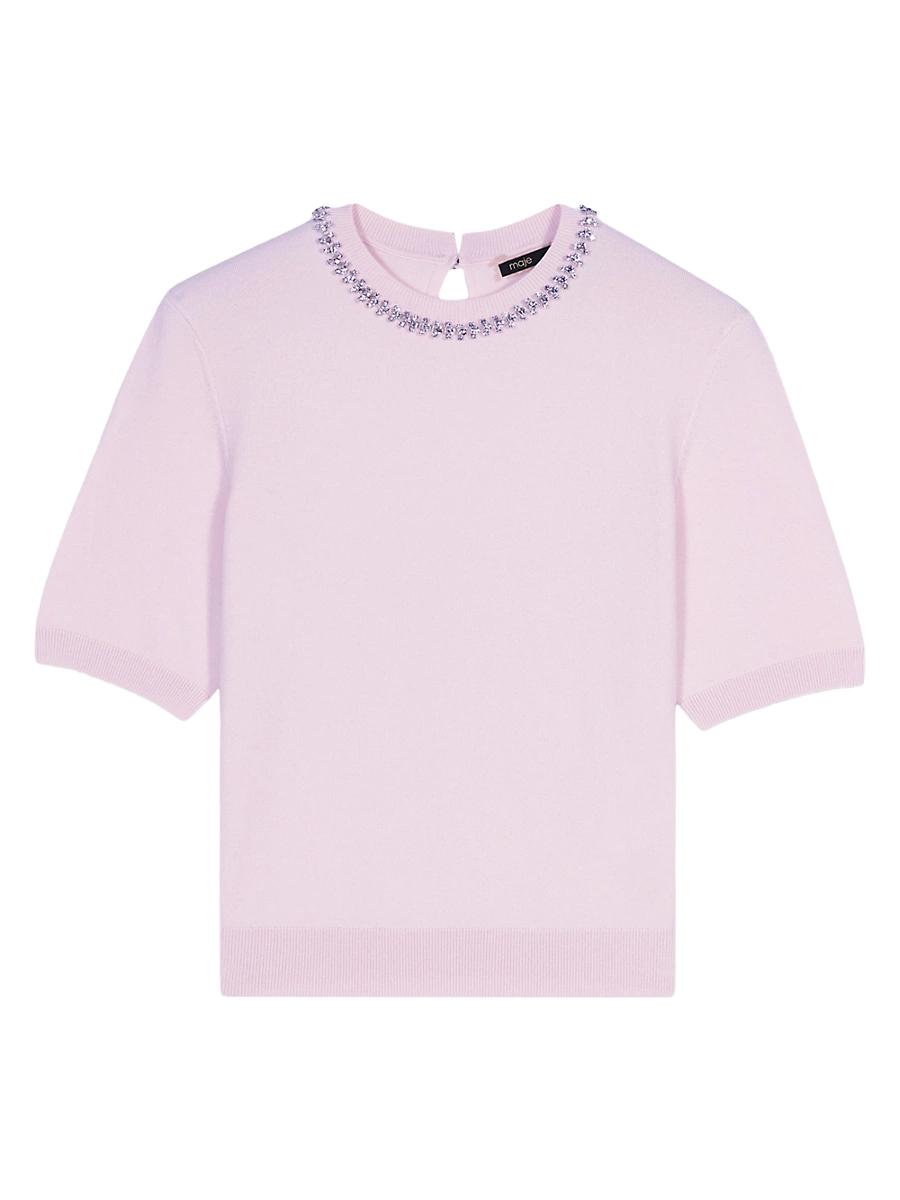 Womens Knit Crop Jumper with Rhinestones Product Image