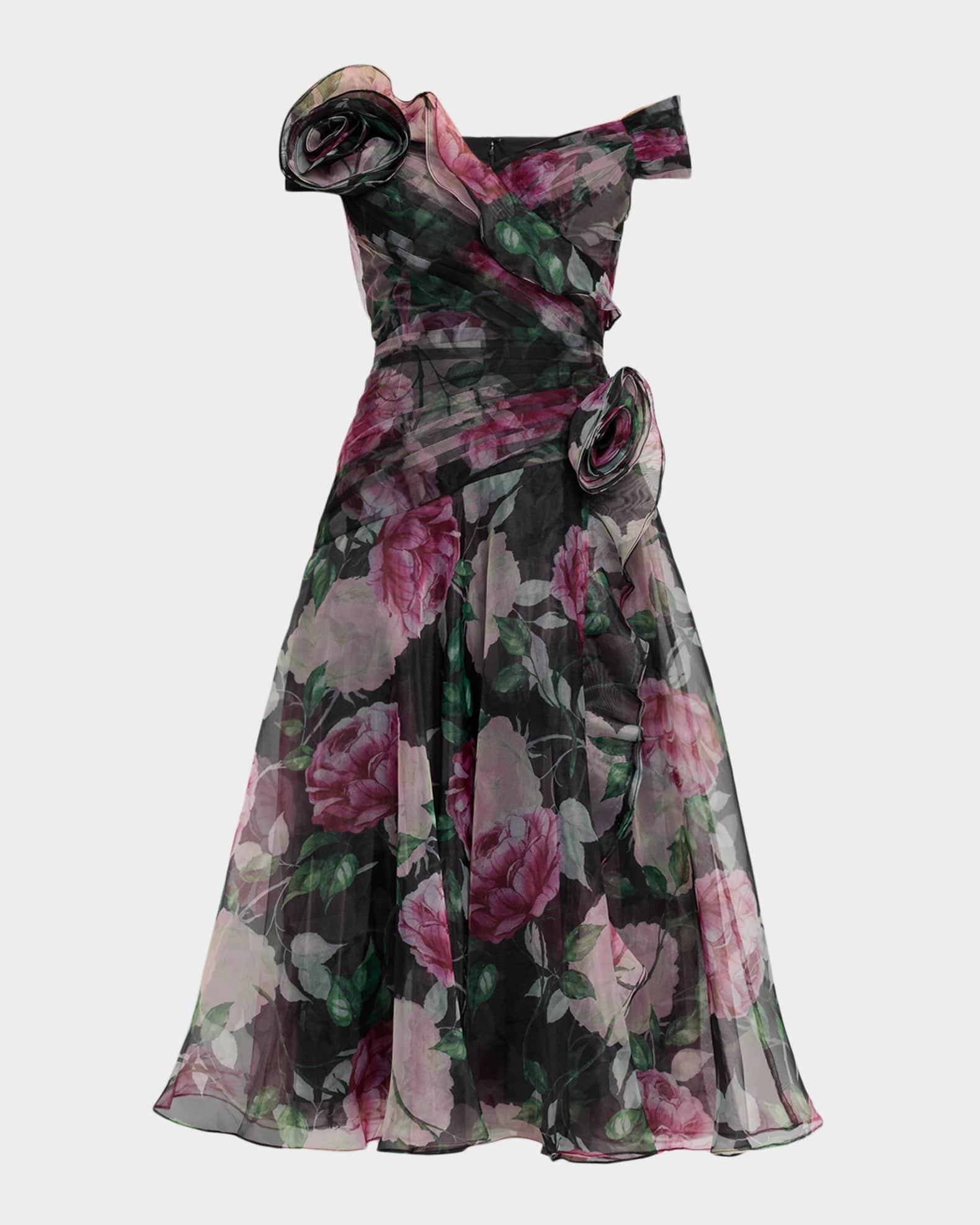 Off-Shoulder Pleated Organza Midi Dress Product Image